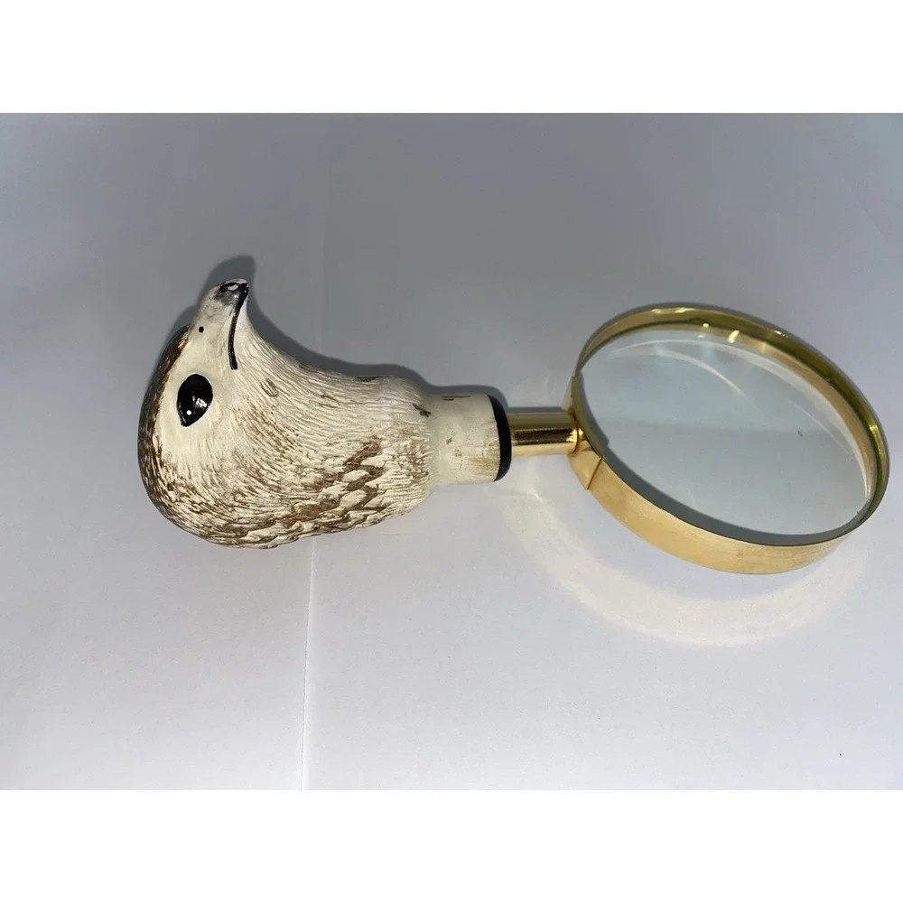 Vintage Carved Handheld Hawk Head Glass Magnifier Office‎ Desk Magnifying Glass